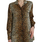 Dolce & Gabbana Elegant Brown Animal Print Silk Blouse