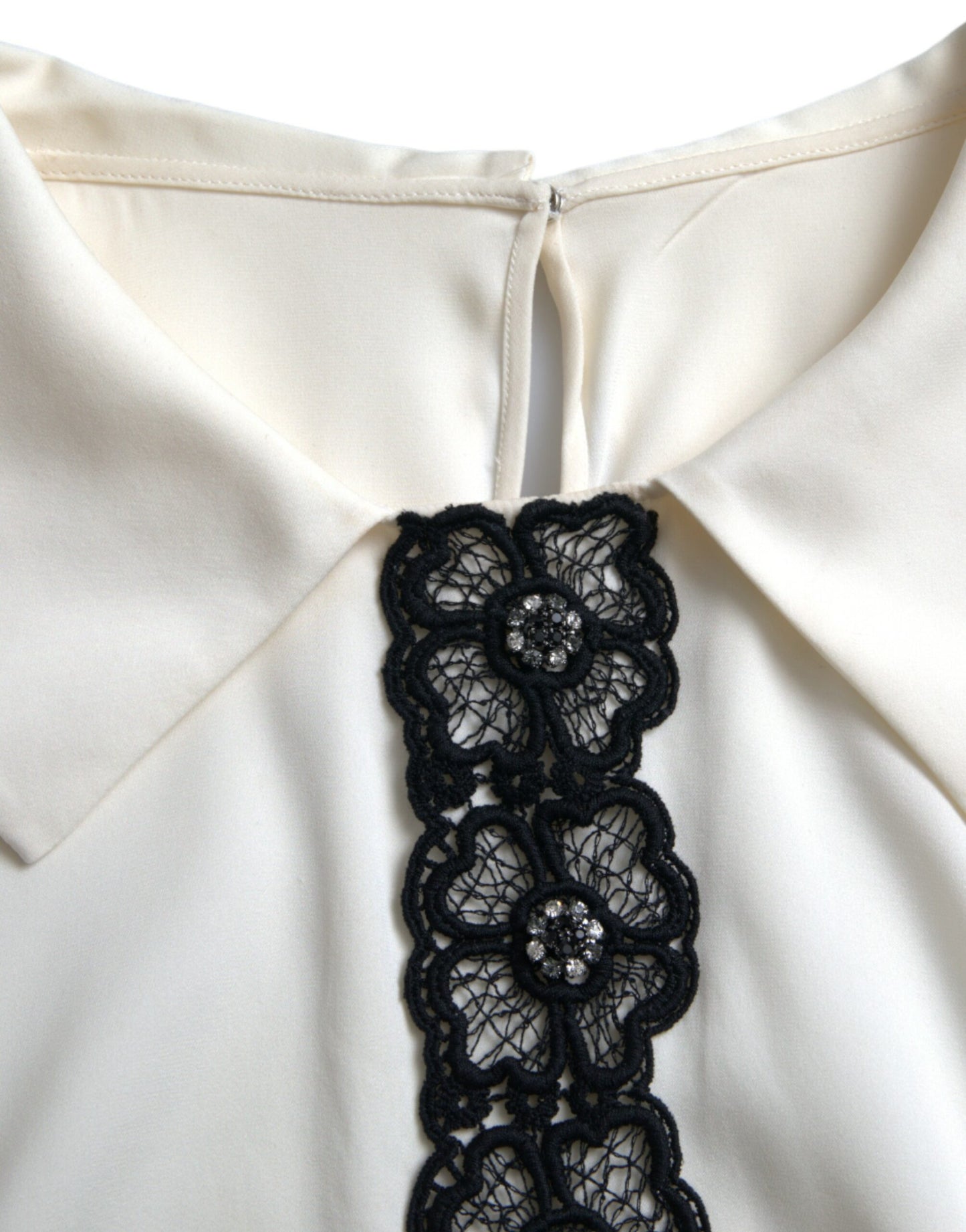 Dolce & Gabbana Elegant Off-White Lace-Trim Silk Blouse