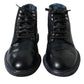 Dolce & Gabbana Navy Blue Leather Ankle Boots