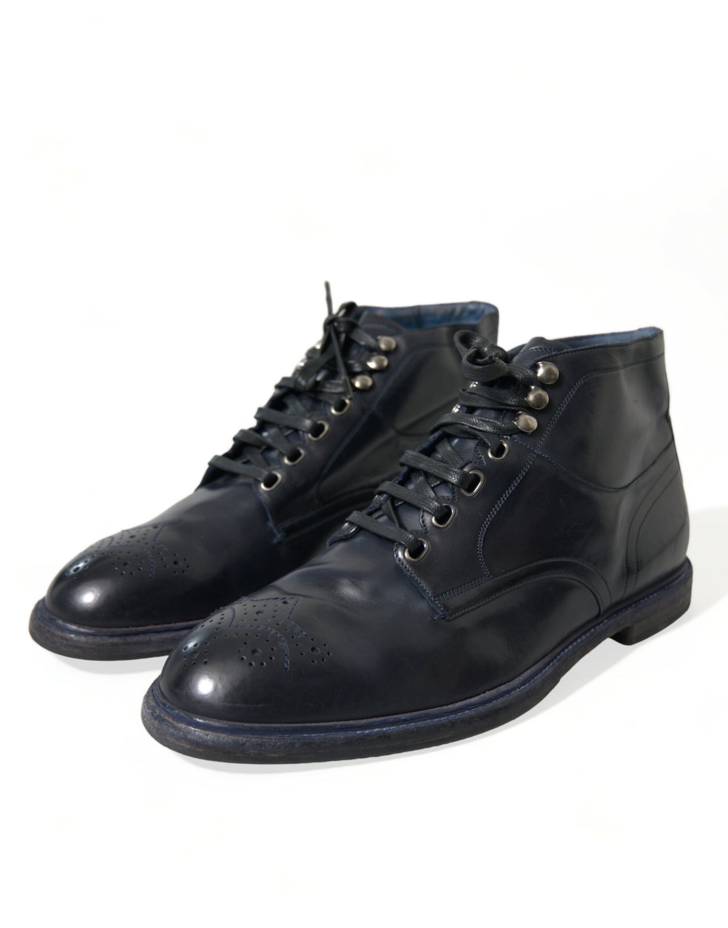 Dolce & Gabbana Navy Blue Leather Ankle Boots