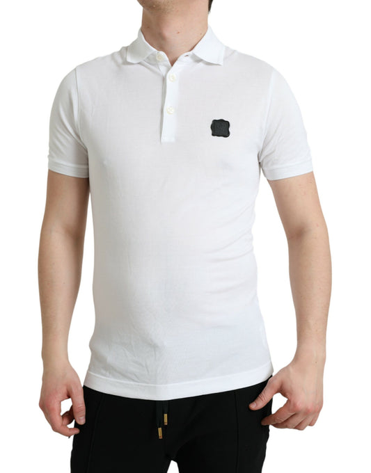 Dolce & Gabbana Elegant White Cotton Polo Tee with Logo Patch