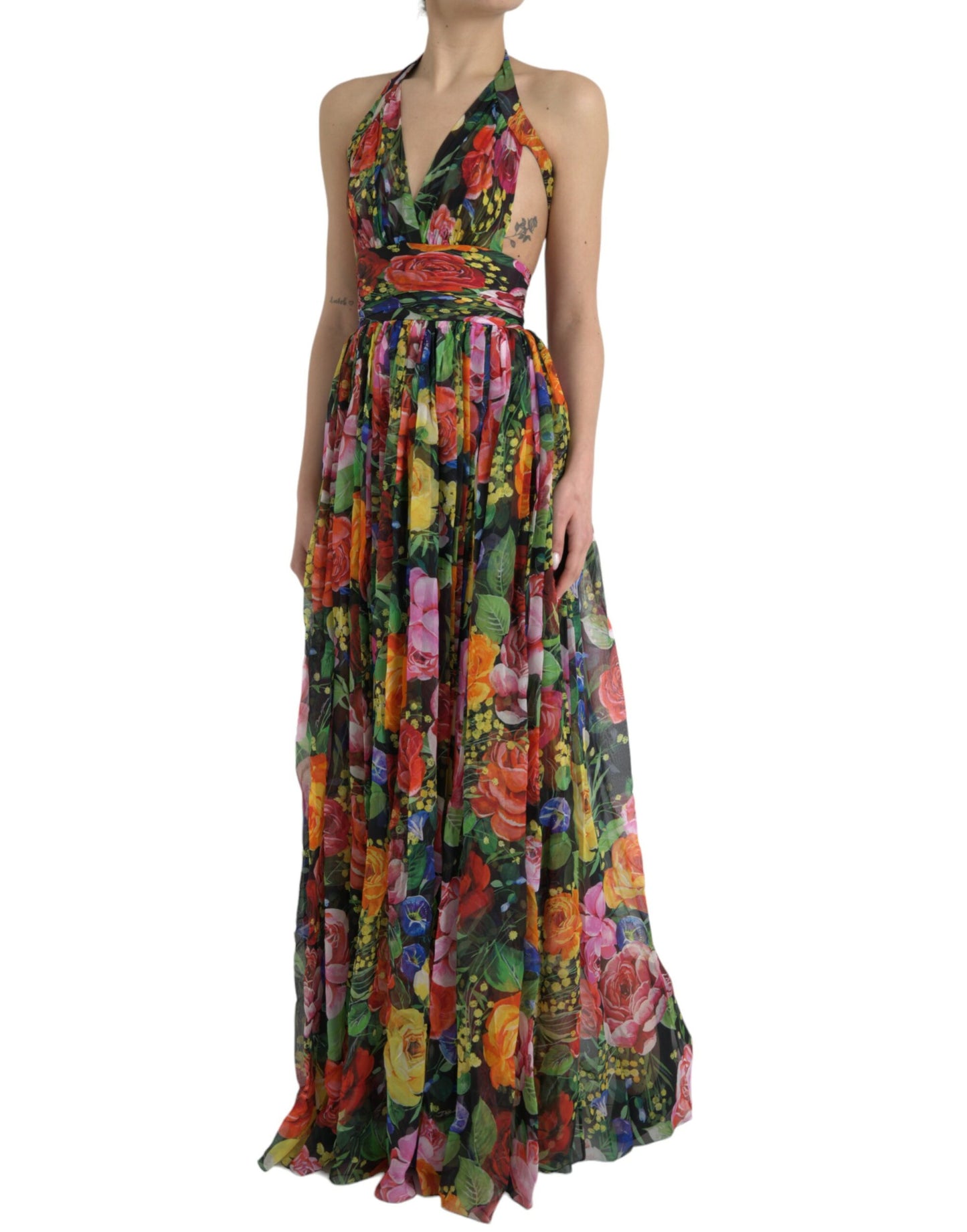 Dolce & Gabbana Chic Floral Maxi Slip Dress in Multicolor Silk