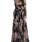 Dolce & Gabbana Elegant Black Silk Maxi Dress with Rose Print