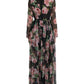 Dolce & Gabbana Elegant Black Silk Maxi Dress with Rose Print