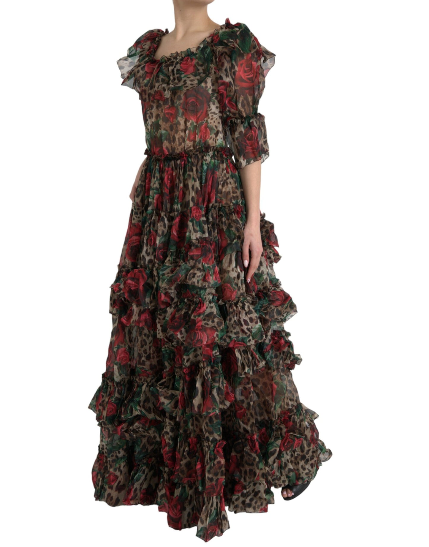 Dolce & Gabbana Ethereal Floral & Leopard Print Maxi Gown