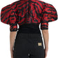Dolce & Gabbana Black Red Patterned Cropped Coat Jacket