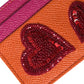 Dolce & Gabbana Pink Orange Heart Sequin Leather Logo Card Holder Wallet