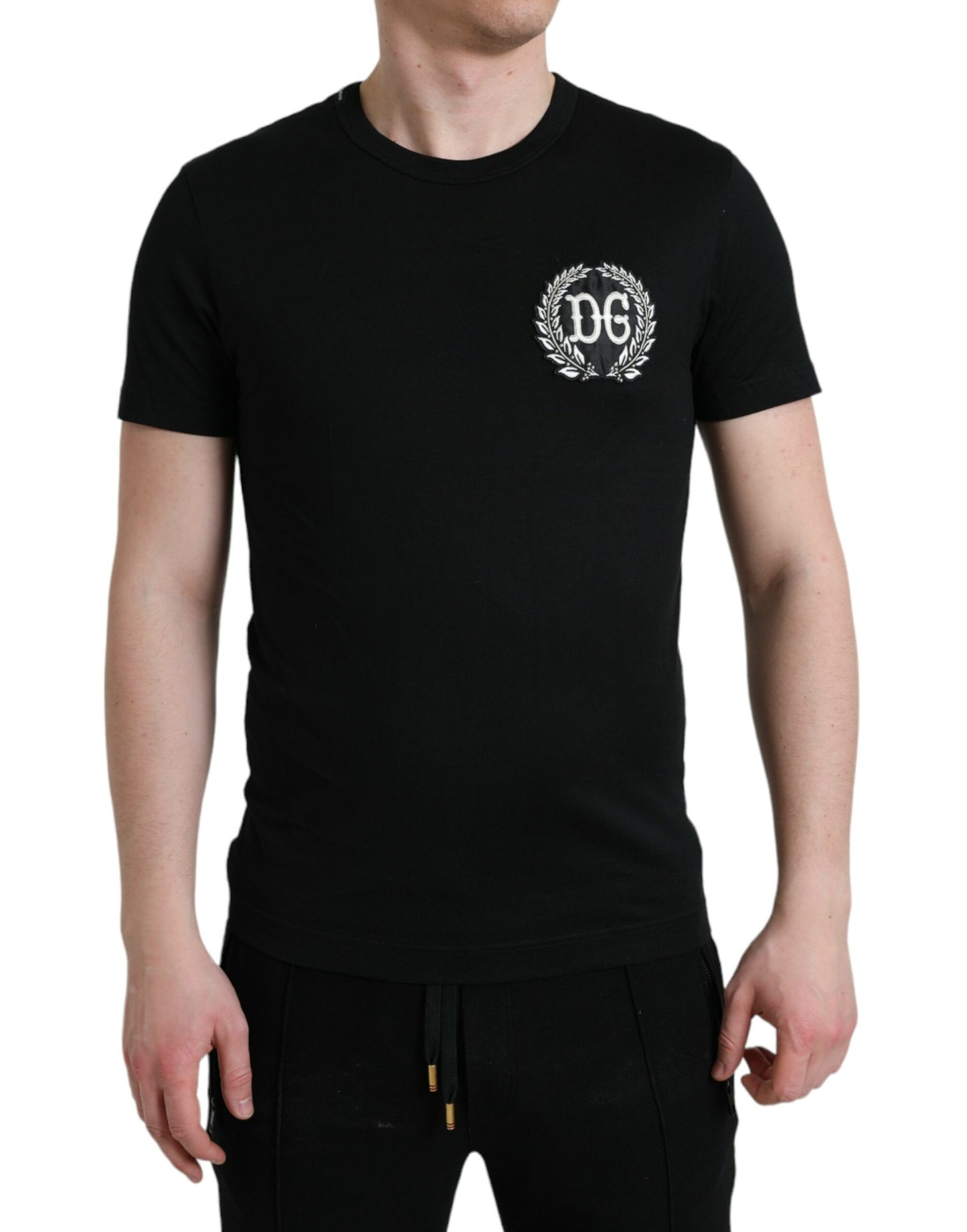 Dolce & Gabbana Black Logo Embroidery Crewneck Short Sleeve T-shirt