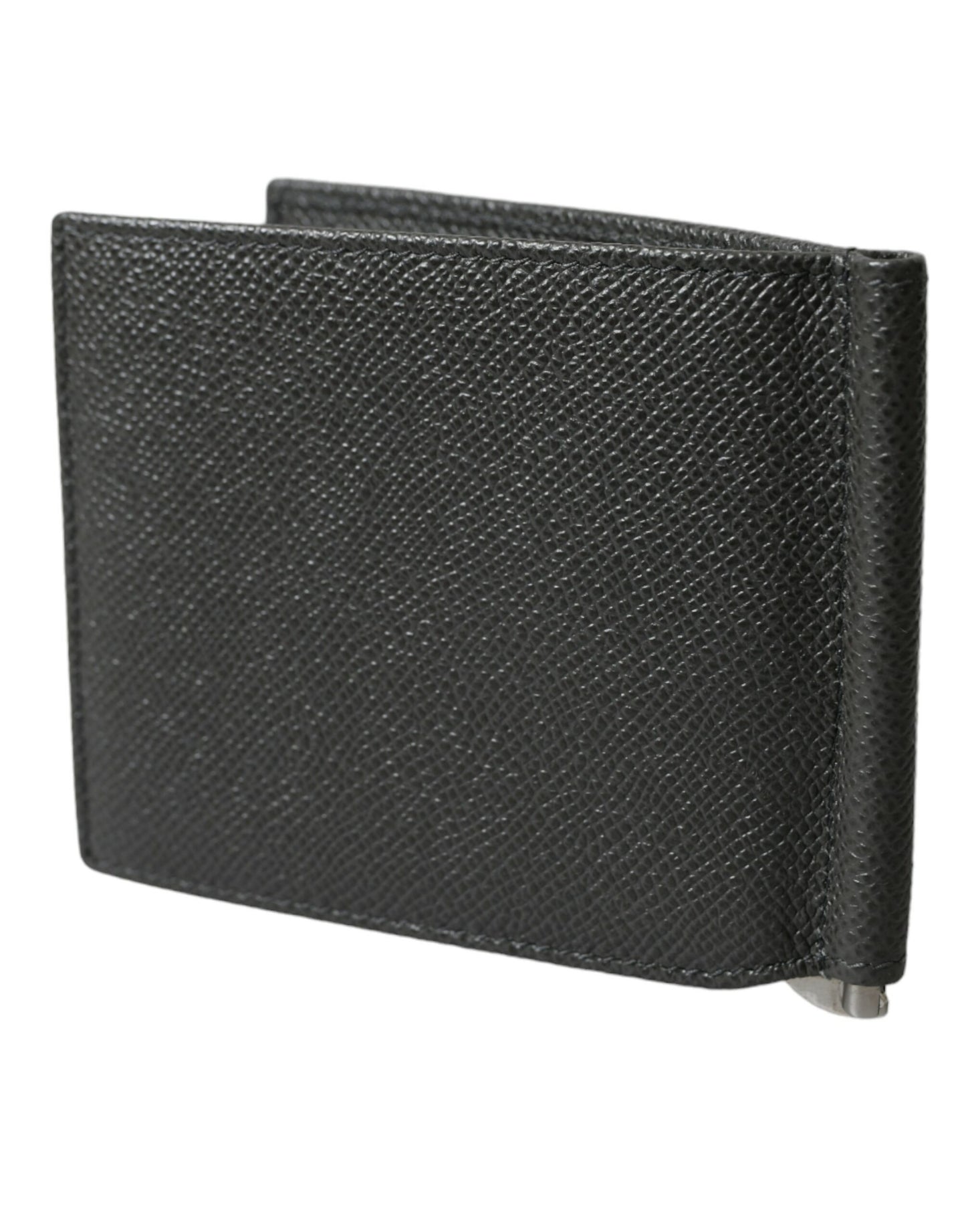 Dolce & Gabbana Gray Calf Leather Bifold Logo Plaque Card Holder Wallet