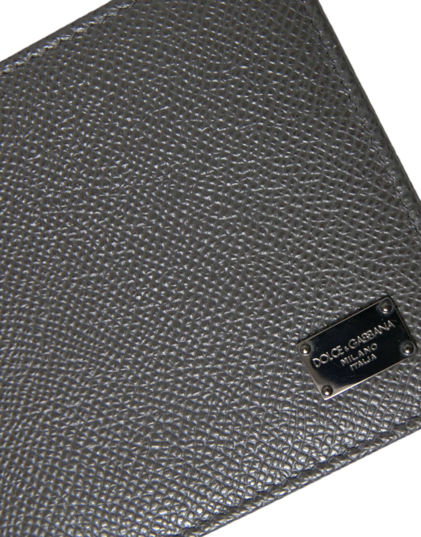 Dolce & Gabbana Gray Calf Leather Bifold Logo Plaque Card Holder Wallet