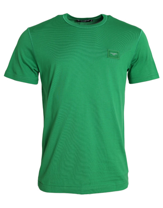 Dolce & Gabbana Green Logo Patch Cotton Crew Neck T-shirt