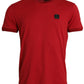 Dolce & Gabbana Red Logo Patch Cotton Crew Neck T-shirt