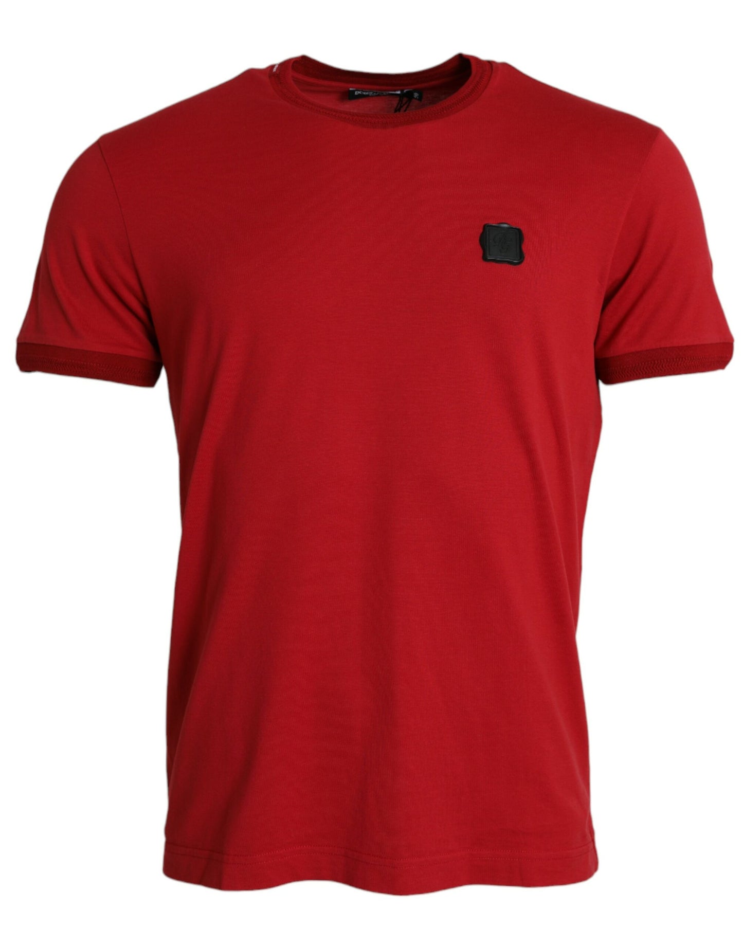 Dolce & Gabbana Red Logo Patch Cotton Crew Neck T-shirt