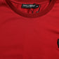 Dolce & Gabbana Red Logo Patch Cotton Crew Neck T-shirt