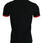 Dolce & Gabbana Black Red Cotton Stretch Crew Neck T-shirt