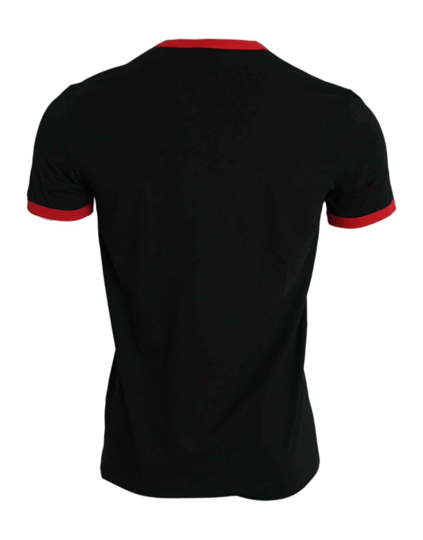 Dolce & Gabbana Black Red Cotton Stretch Crew Neck T-shirt