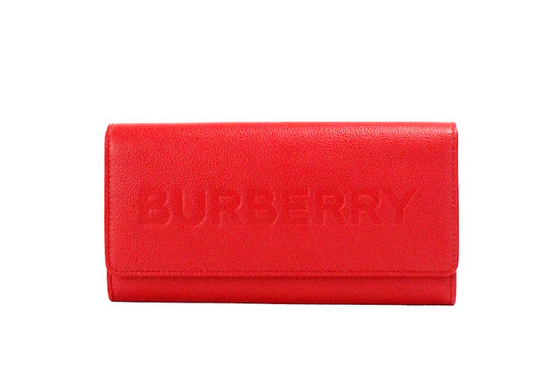 Burberry Porter Red Grained Leather Embossed Continental Clutch Flap Wallet