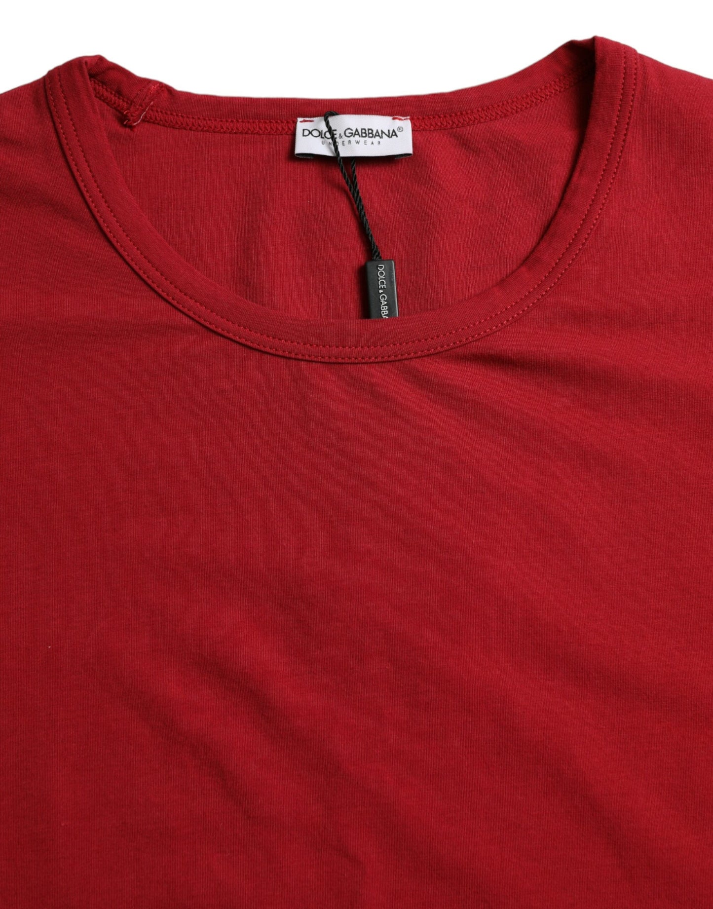 Dolce & Gabbana Red Logo Embroidery Cotton Crew Neck T-shirt