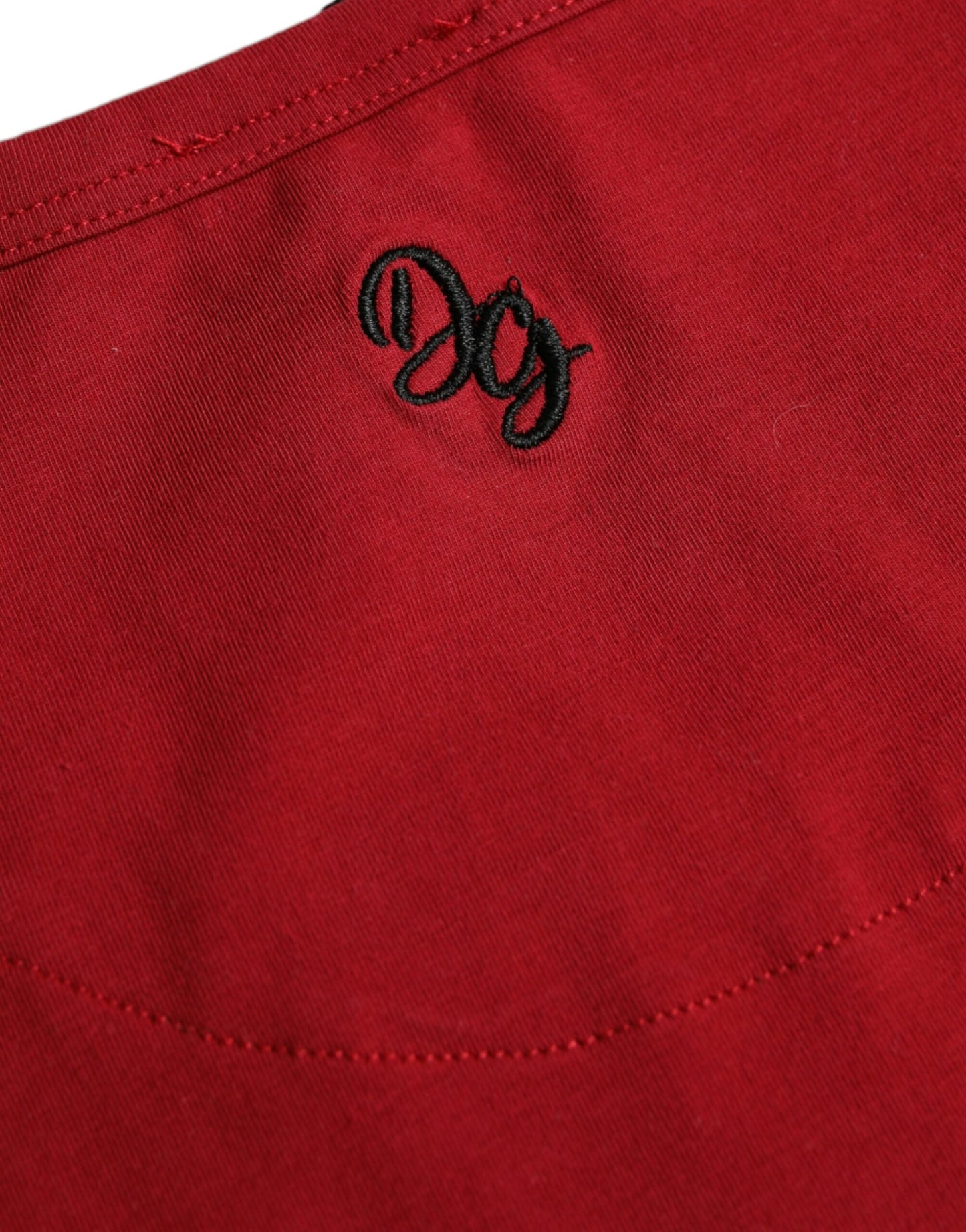 Dolce & Gabbana Red Logo Embroidery Cotton Crew Neck T-shirt