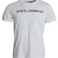 Dolce & Gabbana White Logo Print Cotton Crew Neck T-shirt