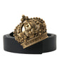 Dolce & Gabbana Black Leather Gold Crown Metal Buckle Belt