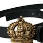 Dolce & Gabbana Black Leather Gold Crown Metal Buckle Belt