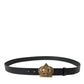 Dolce & Gabbana Black Leather Gold Crown Metal Buckle Belt