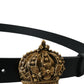 Dolce & Gabbana Black Leather Gold Crown Metal Buckle Belt