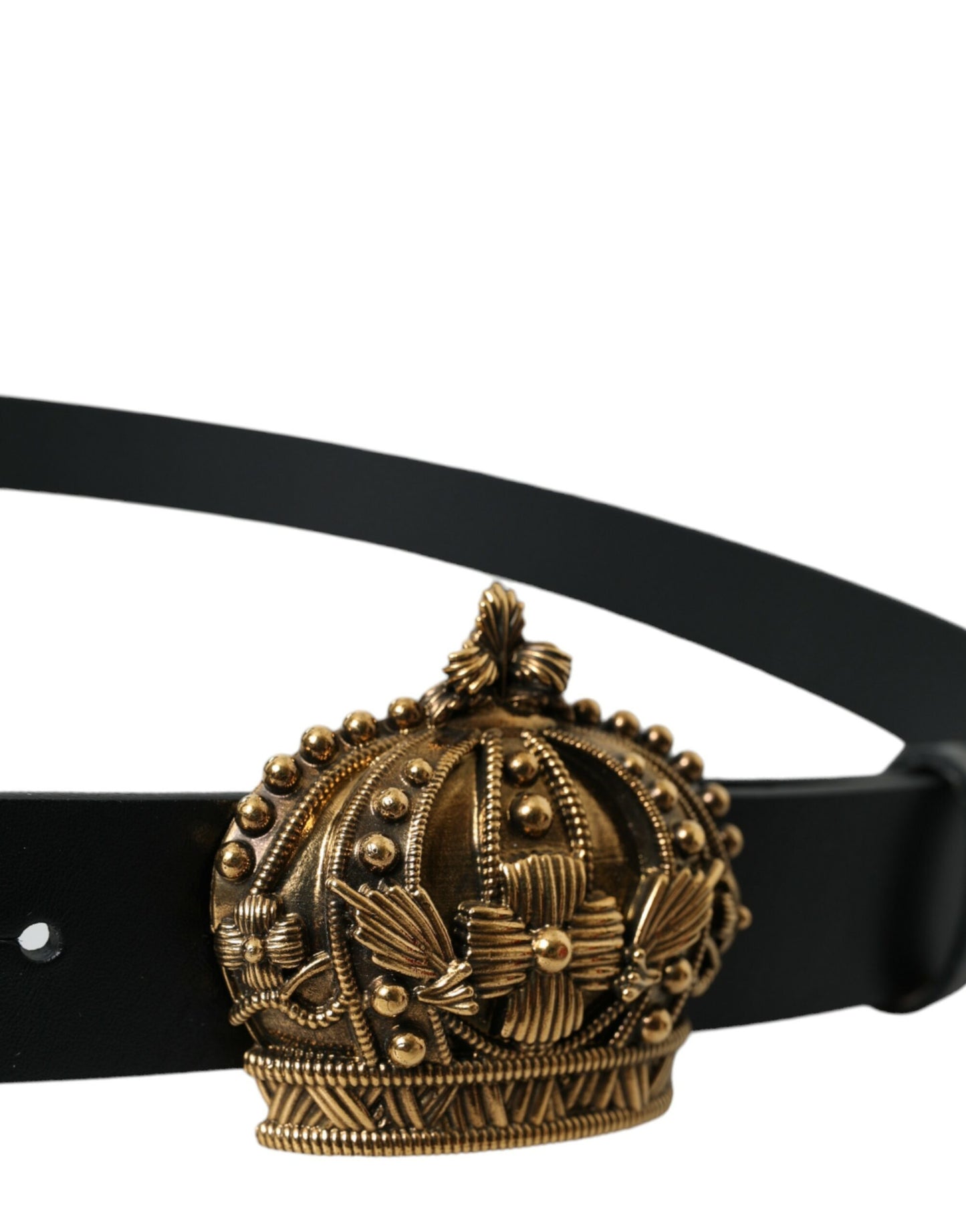 Dolce & Gabbana Black Leather Gold Crown Metal Buckle Belt