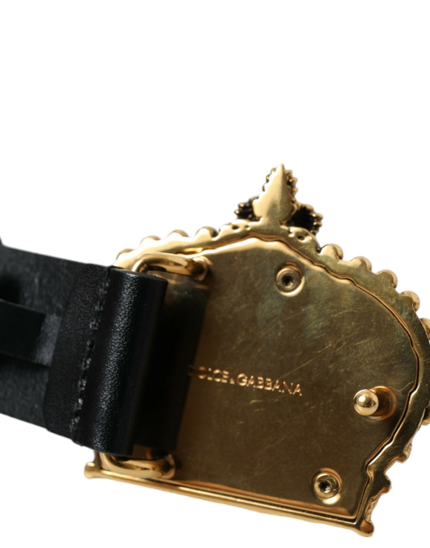 Dolce & Gabbana Black Leather Gold Crown Metal Buckle Belt