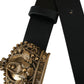 Dolce & Gabbana Black Leather Gold Crown Metal Buckle Belt