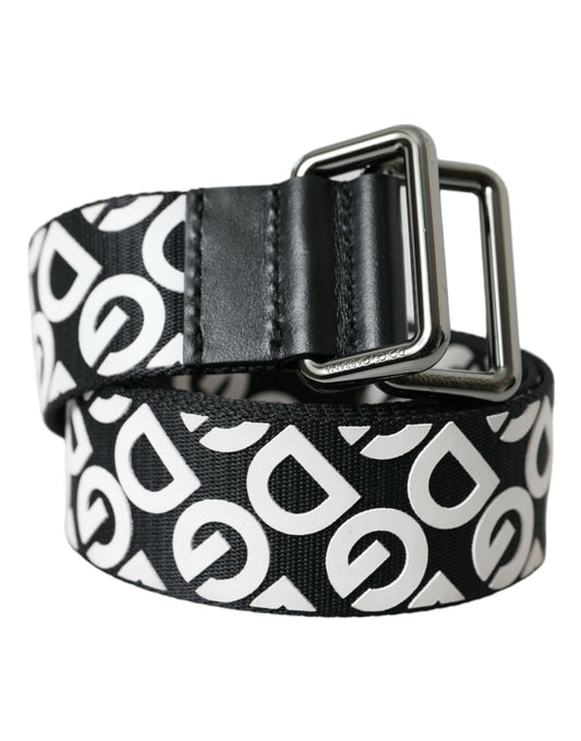 Dolce & Gabbana Black Leather Silver Buckle Canvas Belt