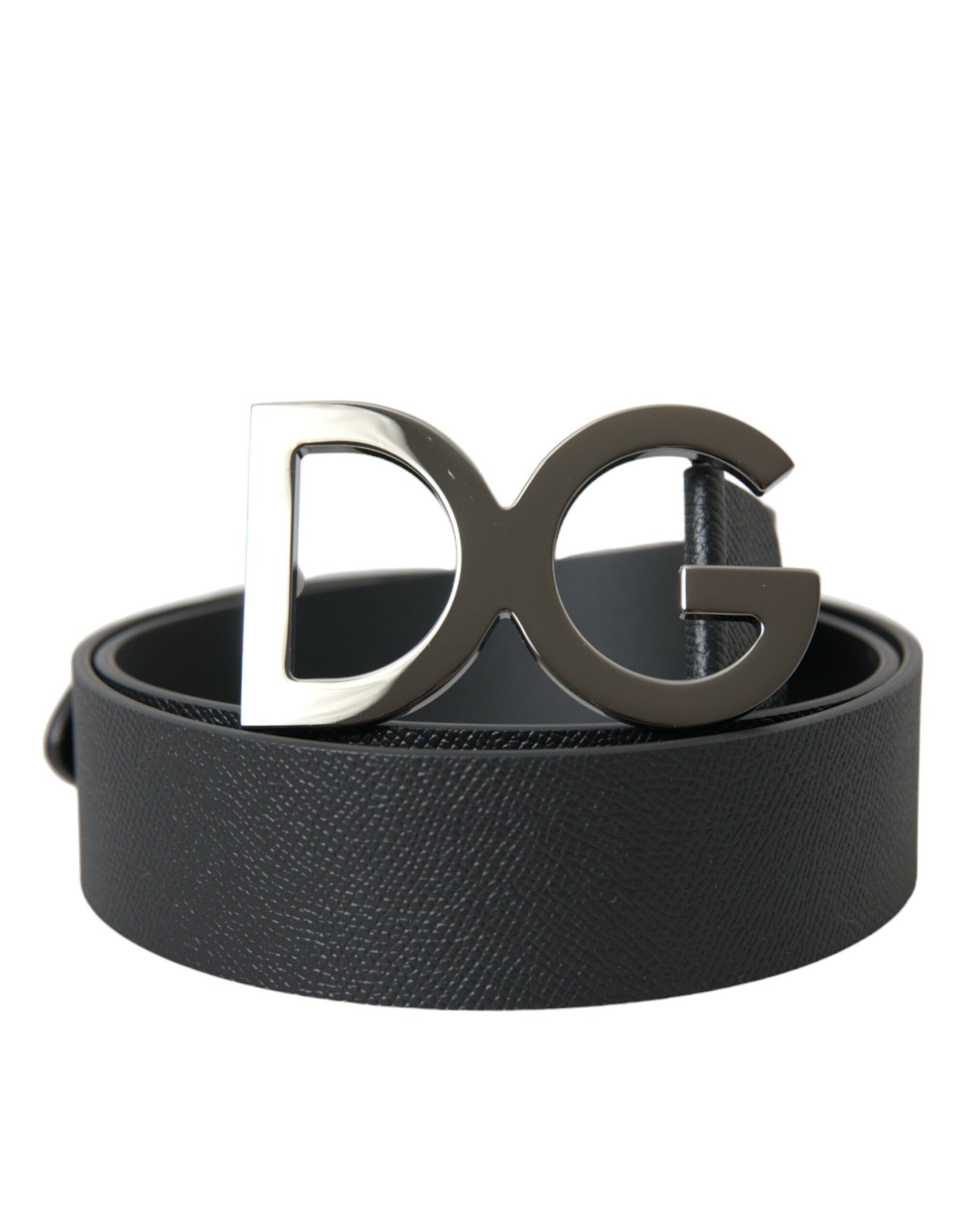 Dolce & Gabbana Black Leather Silver Logo Metal Buckle Belt