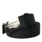 Dolce & Gabbana Black Leather Silver Logo Metal Buckle Belt