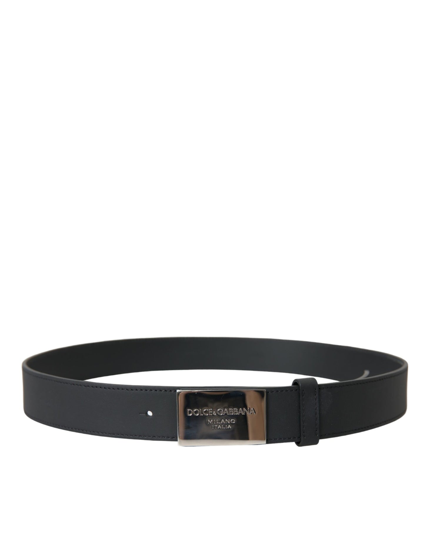 Dolce & Gabbana Black Leather Silver Logo Metal Buckle Belt