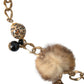 Dolce & Gabbana Gold Brass Leopard Fur Pearl Collier Chain Belt