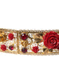 Dolce & Gabbana Gold Brass Red Roses Crystal Jewel Waist Belt