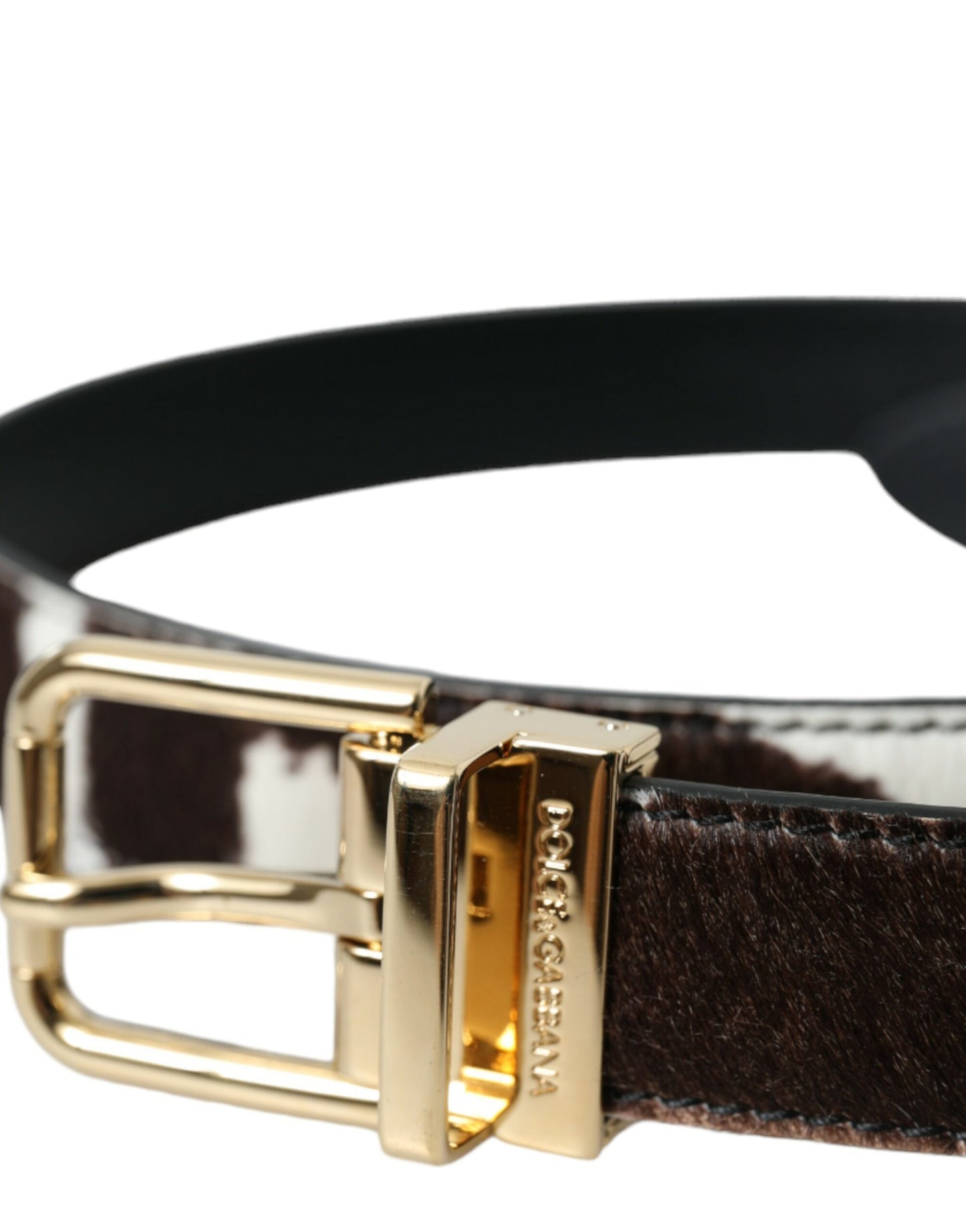 Dolce & Gabbana Brown White Zebra Pony Hair Gold Buckle Belt