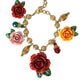 Dolce & Gabbana Gold Brass Multicolor Crystal Rose Ball Chain Bracelet