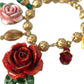 Dolce & Gabbana Gold Brass Multicolor Crystal Rose Ball Chain Bracelet