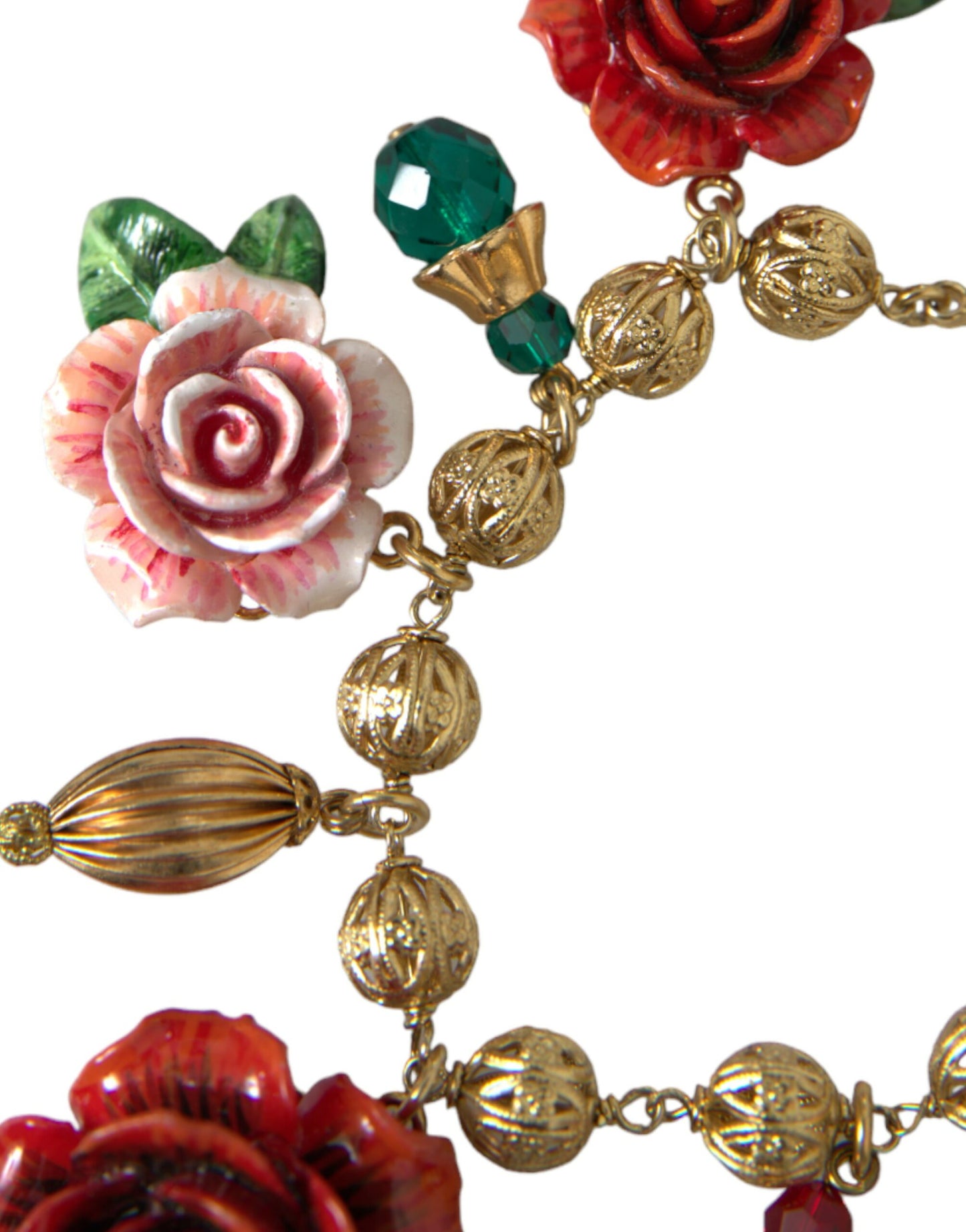 Dolce & Gabbana Gold Brass Multicolor Crystal Rose Ball Chain Bracelet