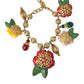 Dolce & Gabbana Gold Brass Multicolor Crystal Rose Ball Chain Bracelet