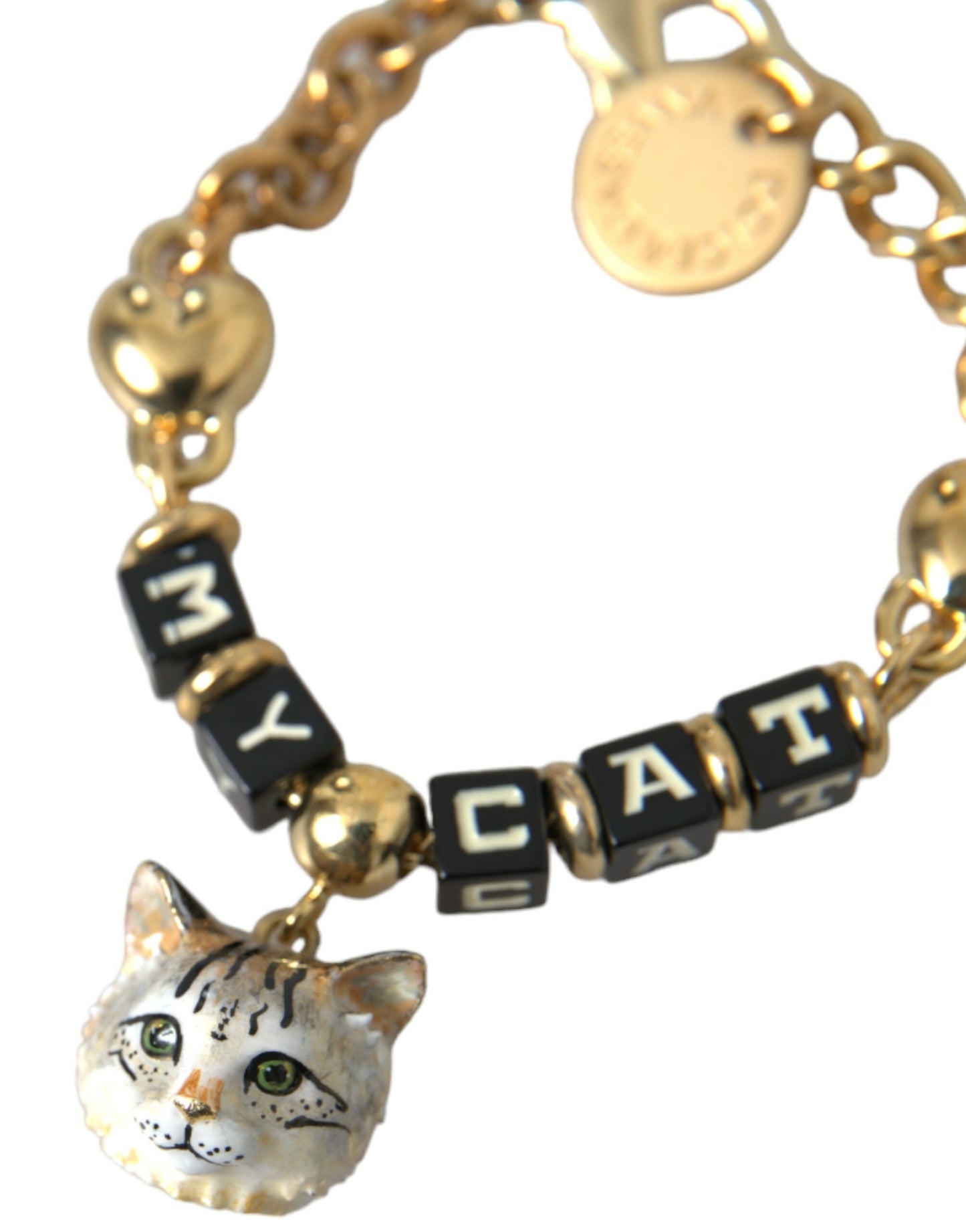 Dolce & Gabbana Gold Tone Brass Chain MY CAT Heart Bracelet