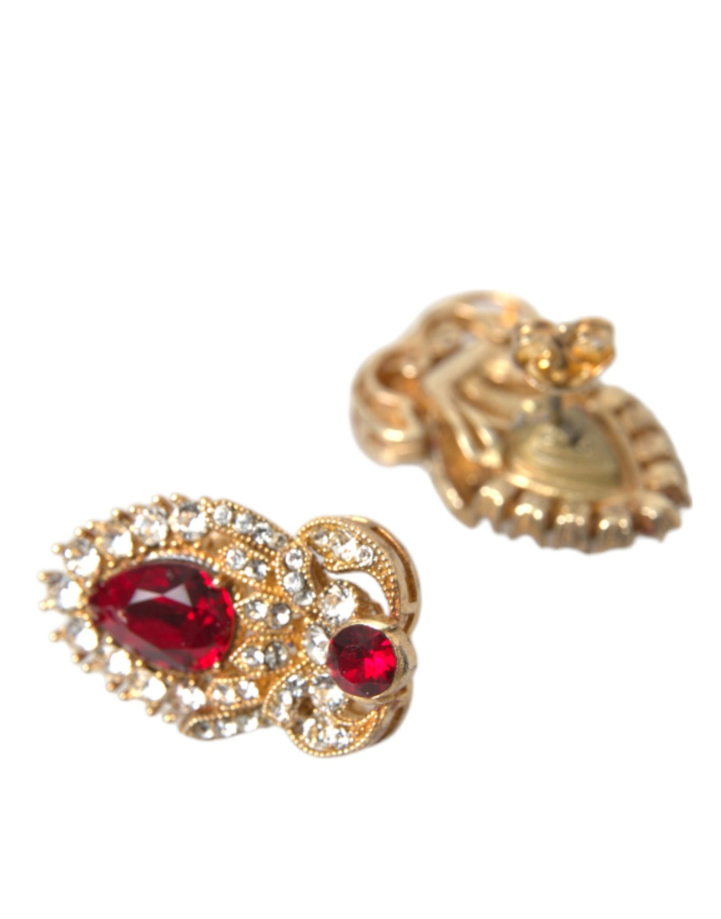 Dolce & Gabbana Sterling Silver Gold Plated Red Crystals Jewelry Earrings