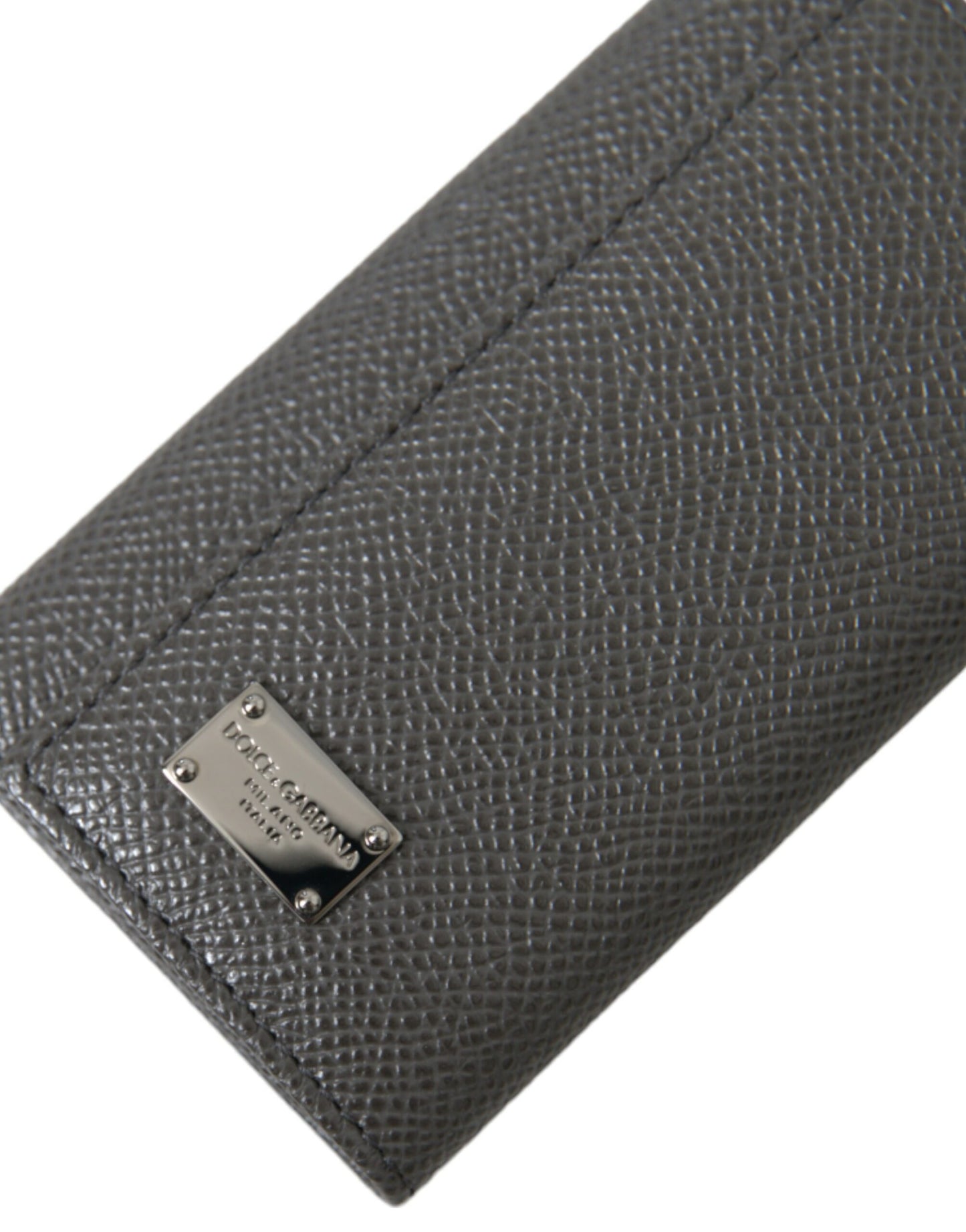 Dolce & Gabbana Gray Leather Folding Key Holder Case Logo Plaque Keychain