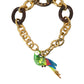 Dolce & Gabbana Gold Brass Chain Crystal Pearl PARROT Pendant Necklace