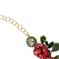 Dolce & Gabbana Gold Brass Link Chain Rose Petal Crystal Pendant Necklace