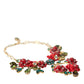 Dolce & Gabbana Gold Brass Link Chain Rose Petal Crystal Pendant Necklace