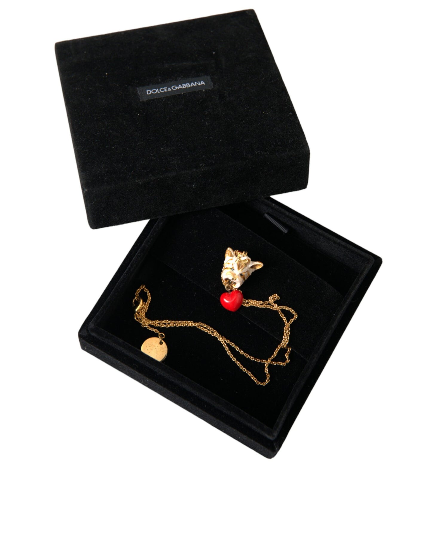 Dolce & Gabbana Gold Brass Chain Dog Heart Pendant Charm Necklace