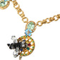 Dolce & Gabbana Gold Brass Chain Crystal Bee Pendant Charm Necklace